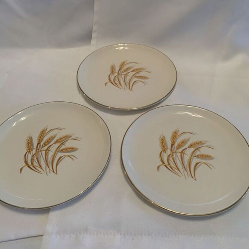 Set of 3 Homer Laughlin  22K‎ Golden Wheat Pattern 7 Inch Salad Plates